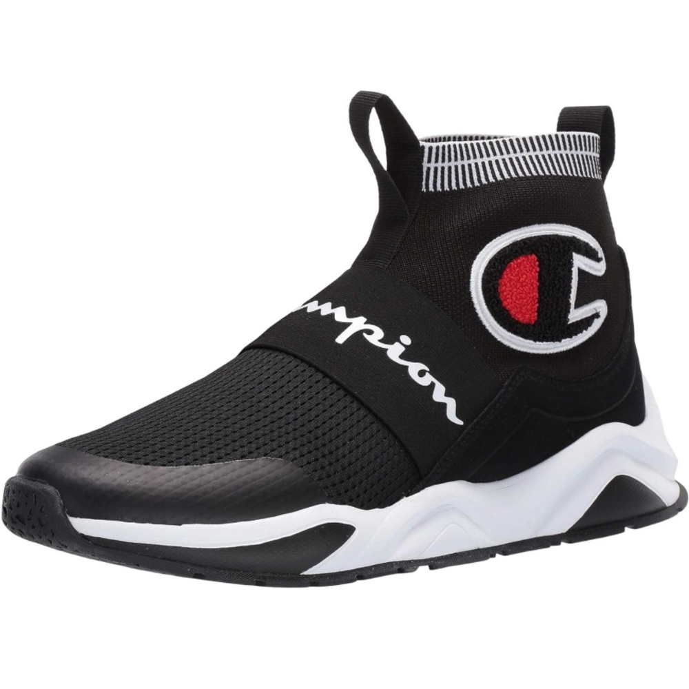 Men’s Champion Rally Pro Athletic Shoes, Black with White/Red Logo size 12